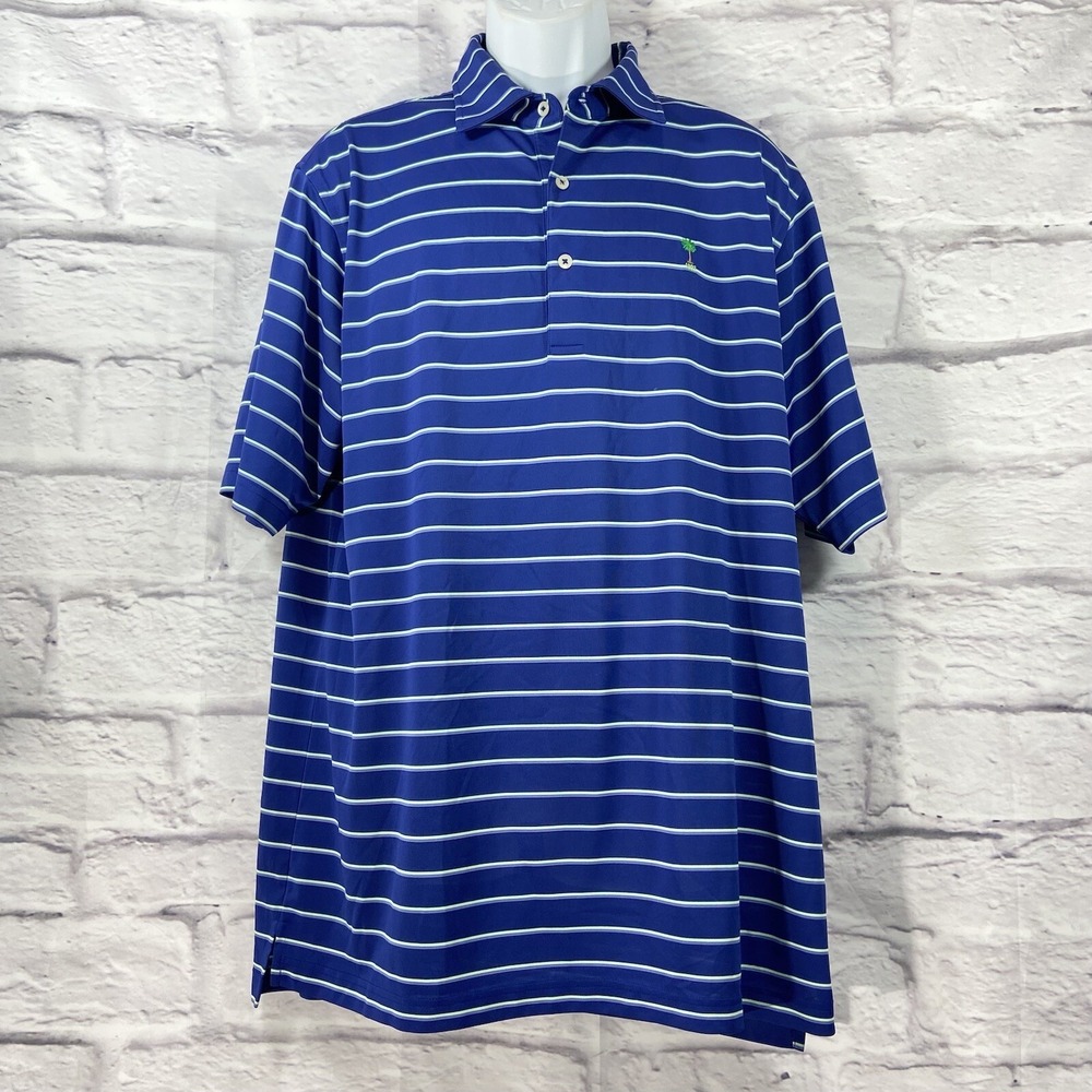 Donald Ross Golf Polo Shirt Mens Large Blue Performance Stripes Short Sleeves